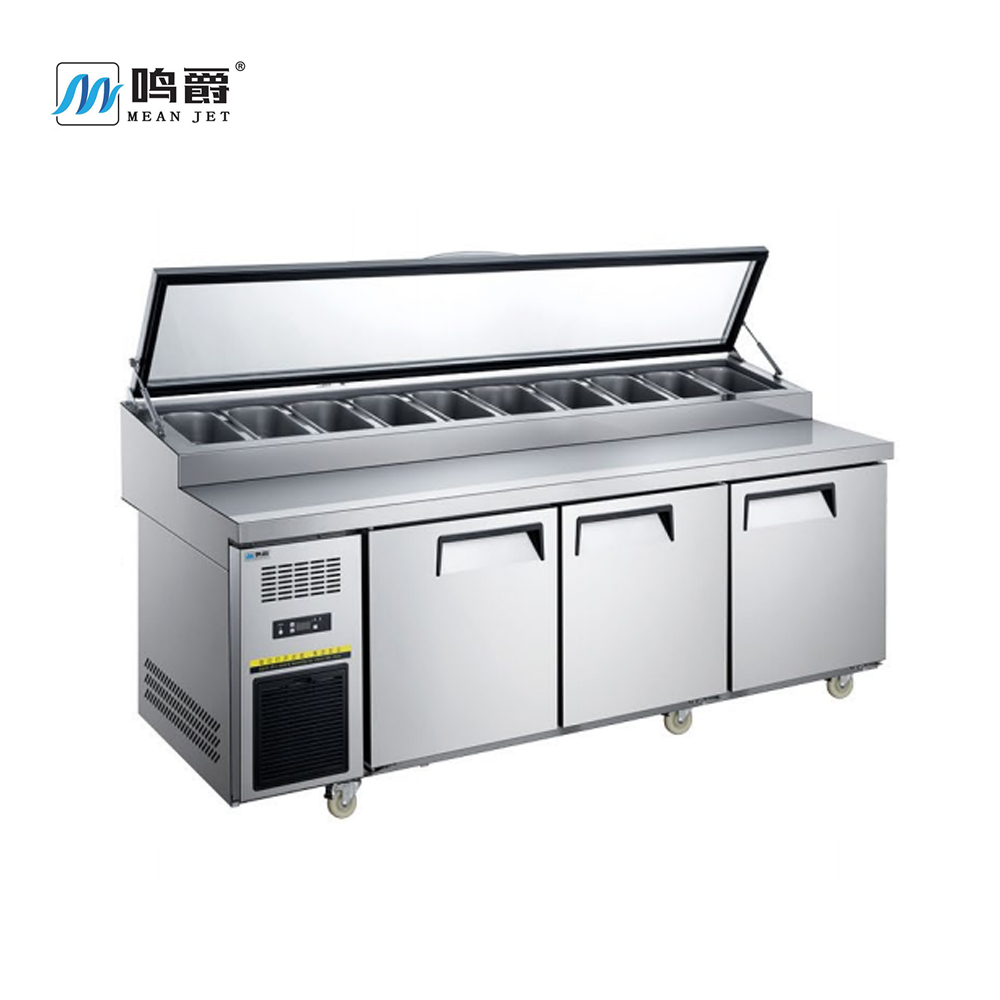 Three doors pizza prep table refrigerator